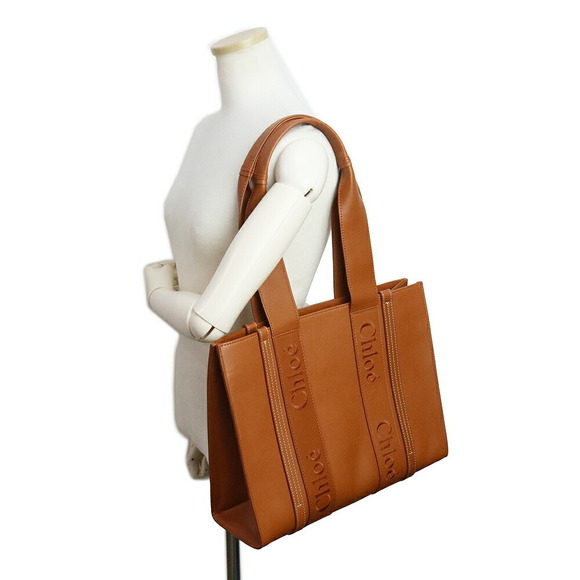 Chloe Woody Medium Tote Bag Calfskin Leather Brown - Picture 8 of 13